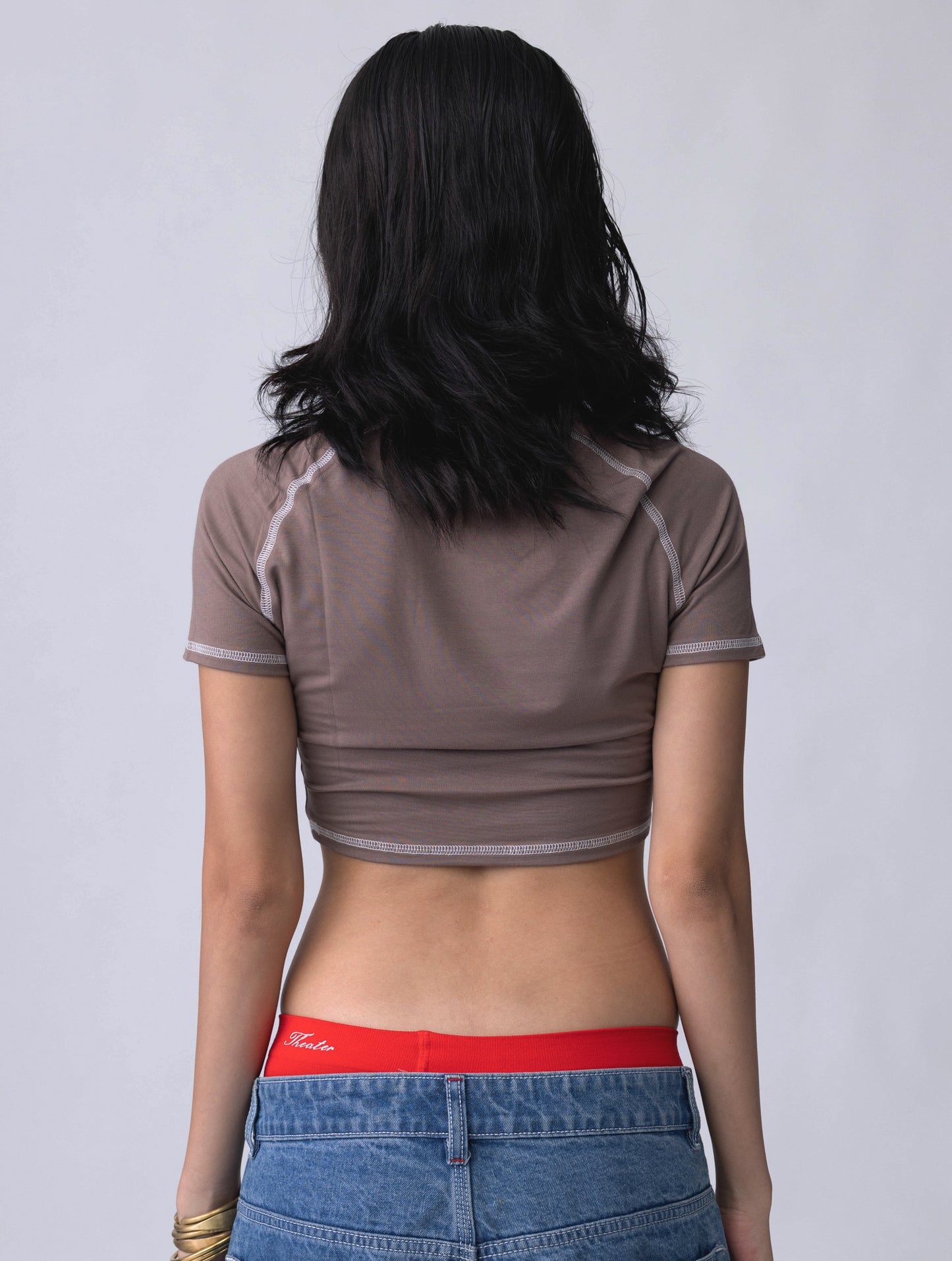 Bamboo Weave Crop Tee – Taupe