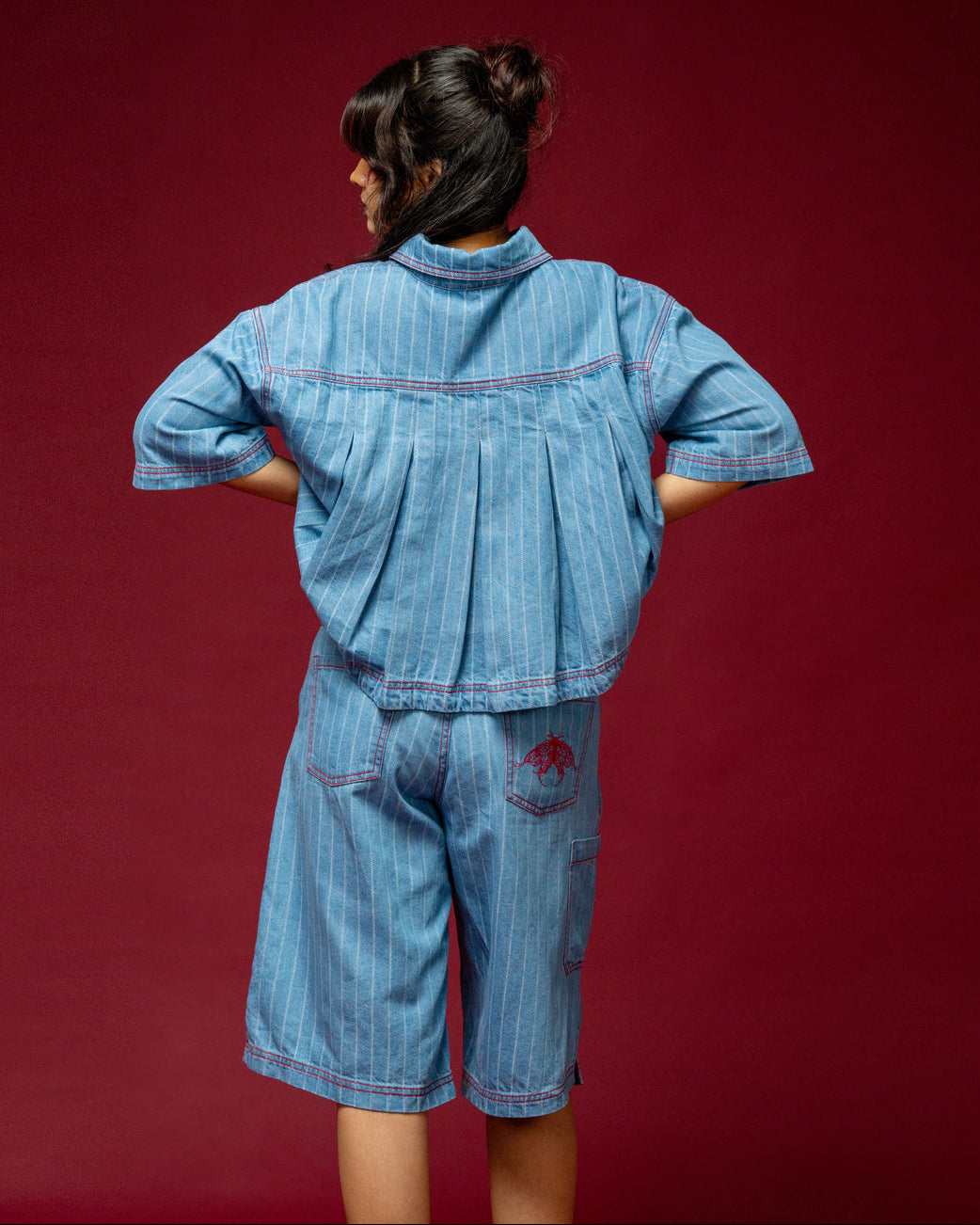Blue Butterfly Crop Shirt — Women