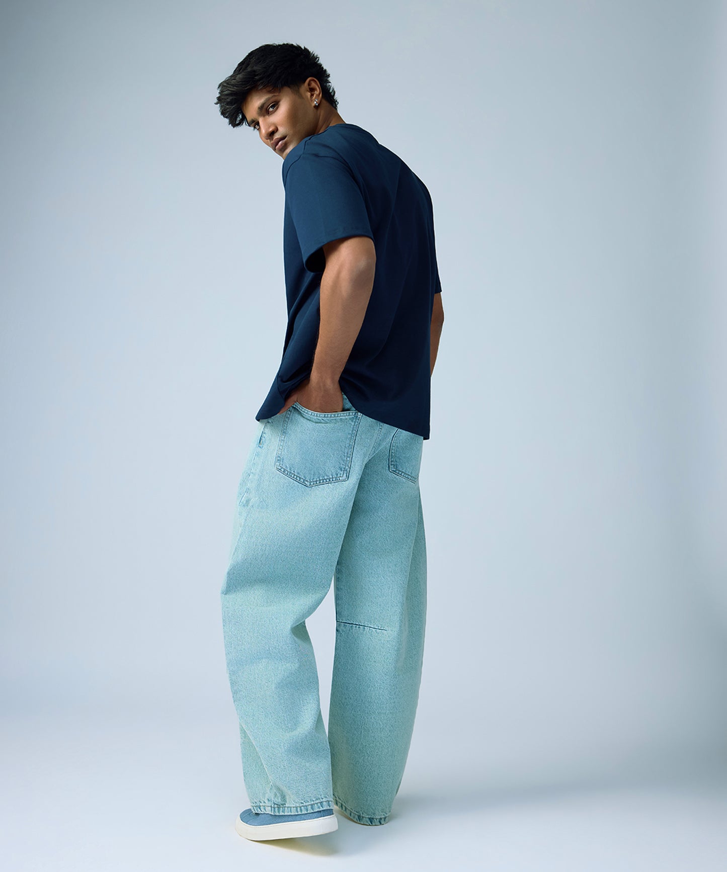 Navy Oversized Tee Styled with Jeans