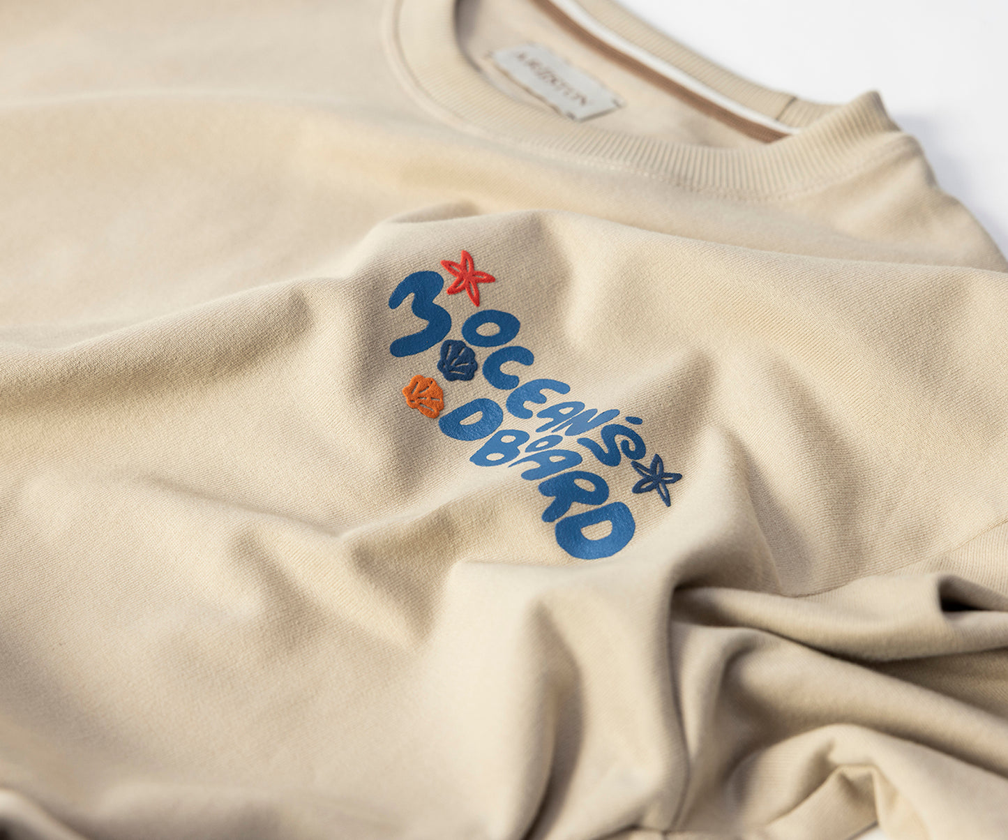 Ocean's Moodboard Tee Beige - Fabric Close-up