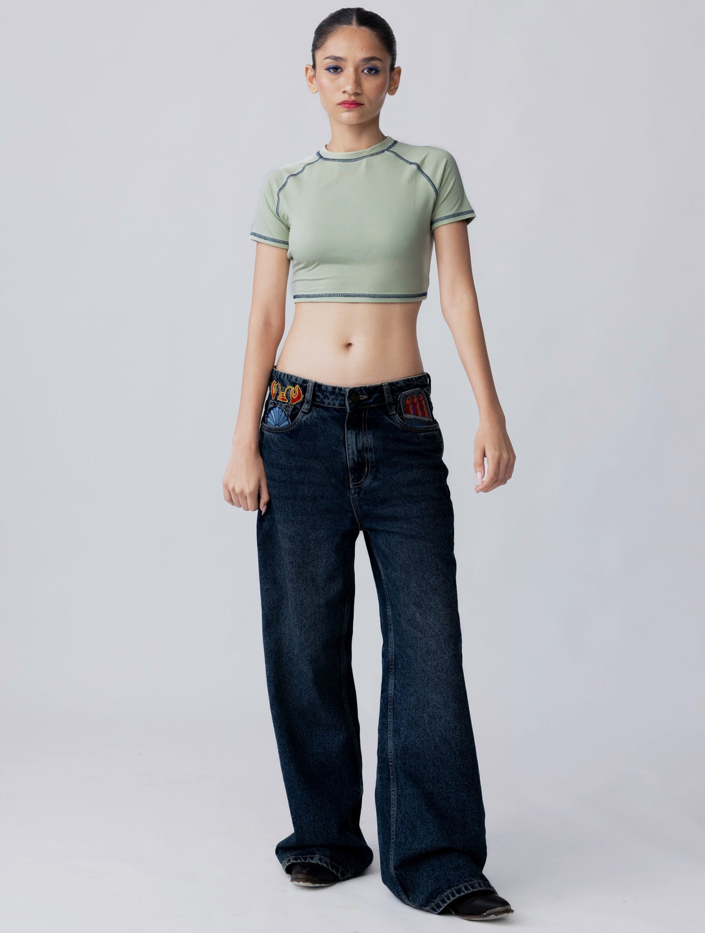 Bamboo Weave Crop Tee – Celadon Green