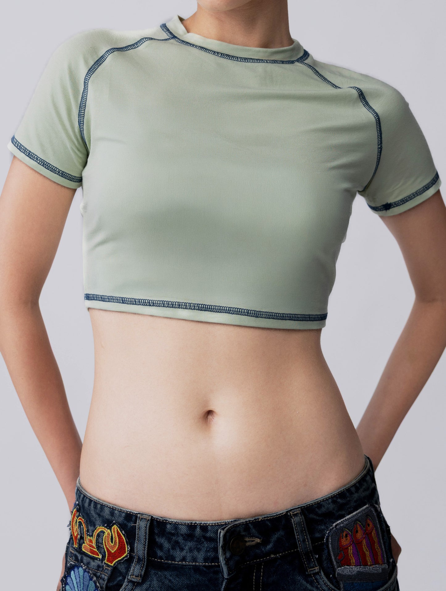 Bamboo Weave Crop Tee – Celadon Green