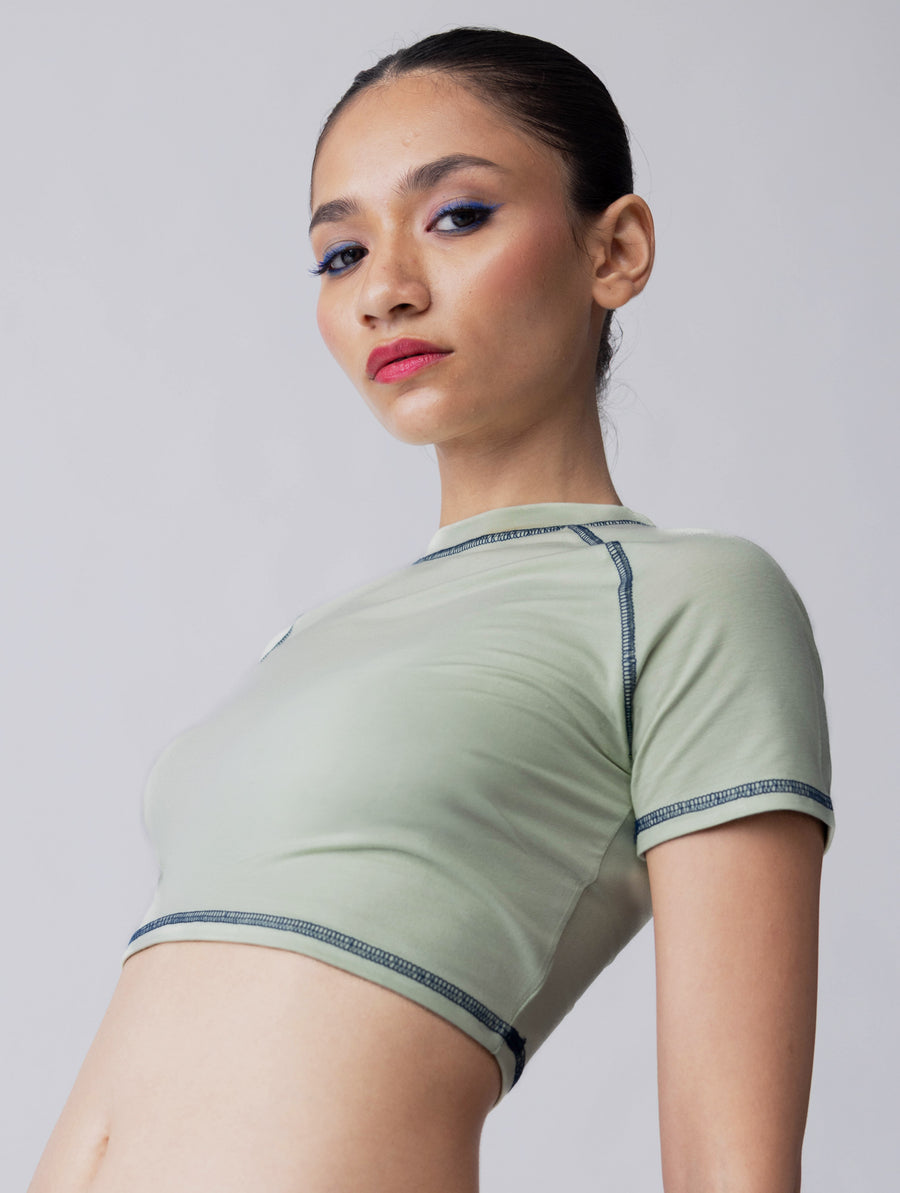 Bamboo Weave Crop Tee – Celadon Green