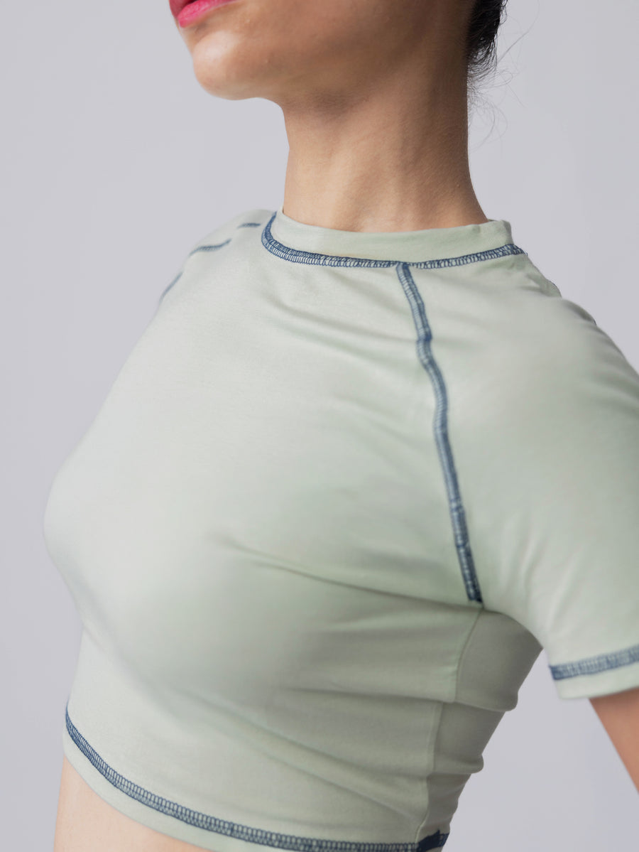 Bamboo Weave Crop Tee – Celadon Green