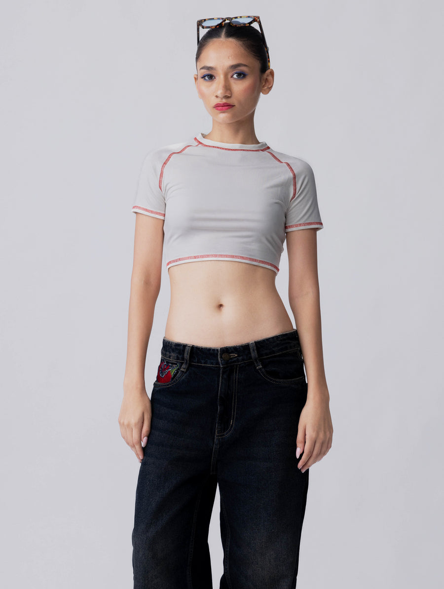 Bamboo Weave Crop Tee – Cloud Dancer