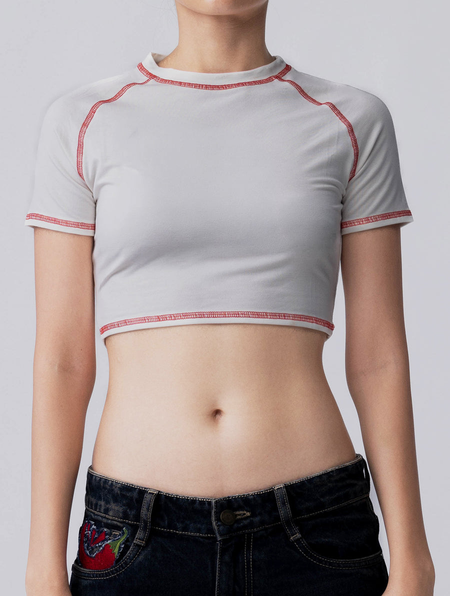Bamboo Weave Crop Tee – Cloud Dancer