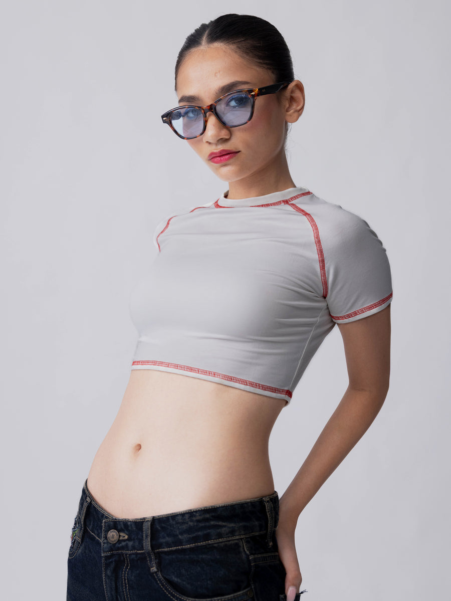 Bamboo Weave Crop Tee – Cloud Dancer