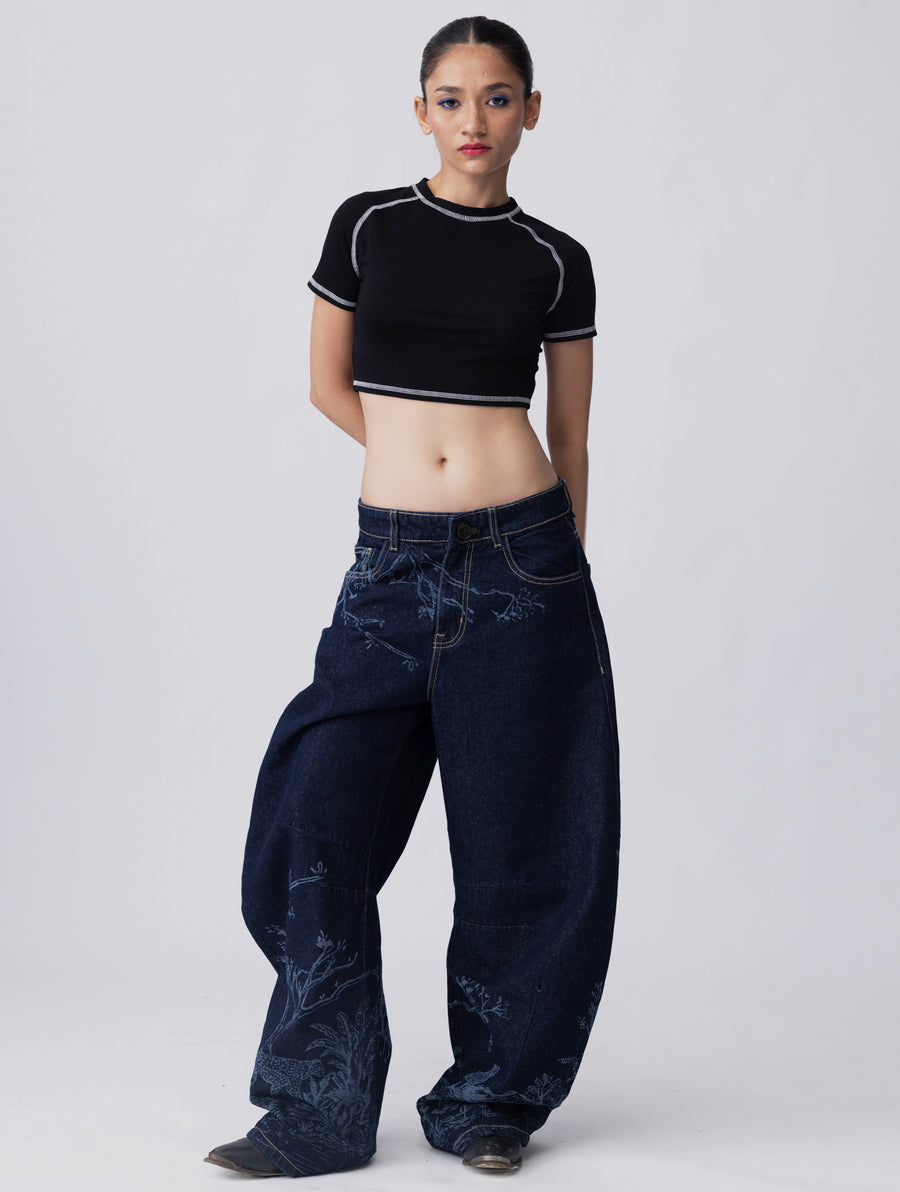 Bamboo Weave Crop Tee – Black