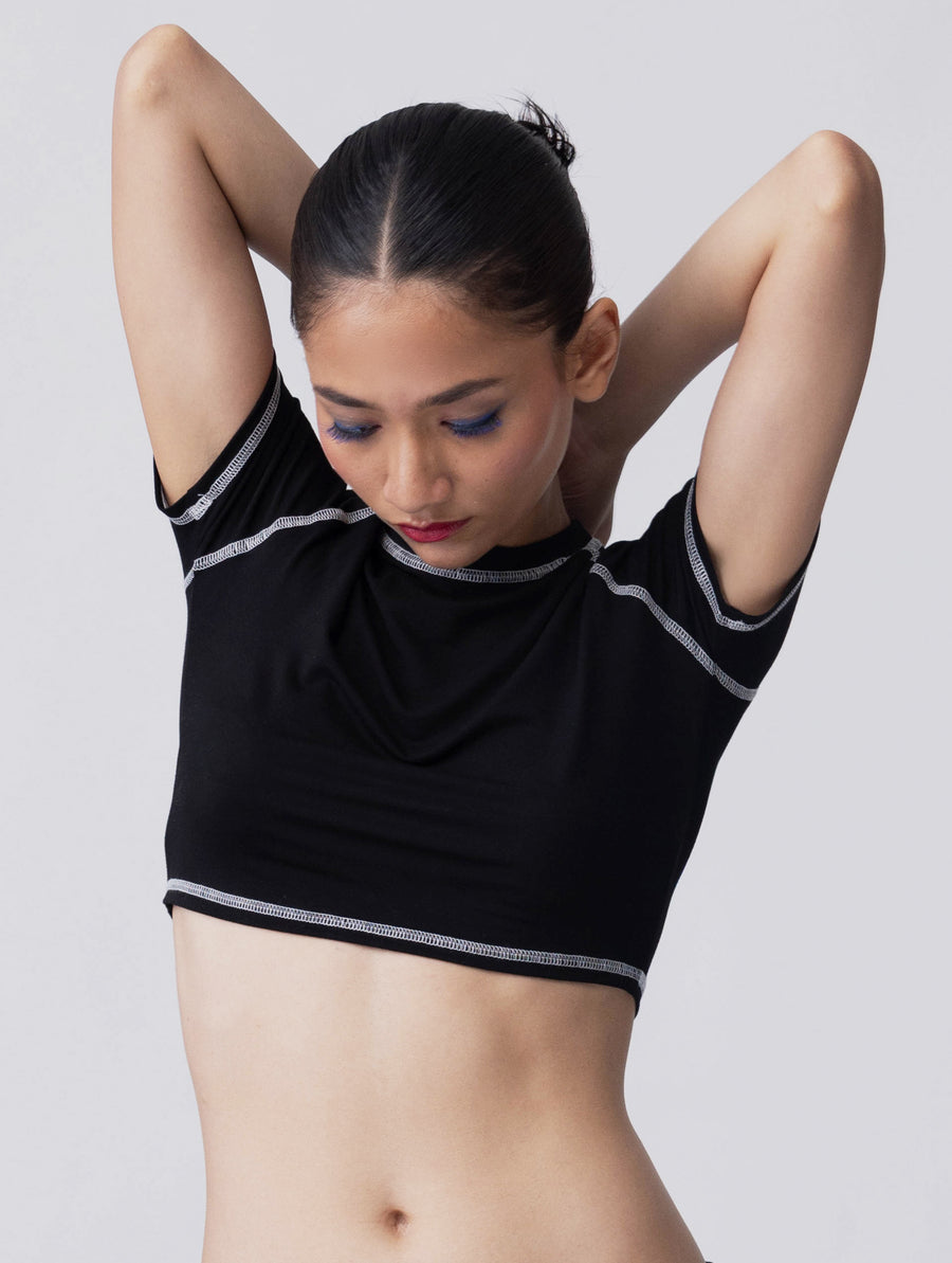 Bamboo Weave Crop Tee – Black