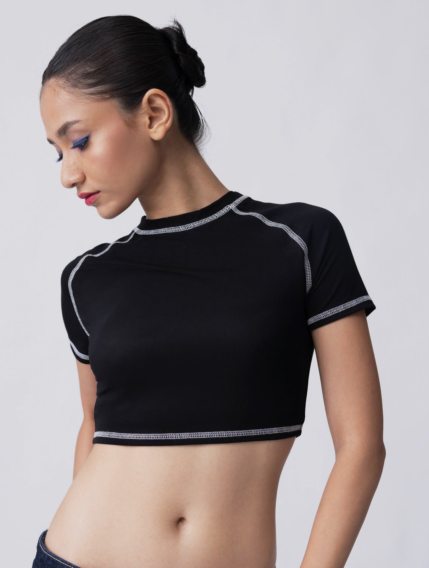 Bamboo Weave Crop Tee – Black