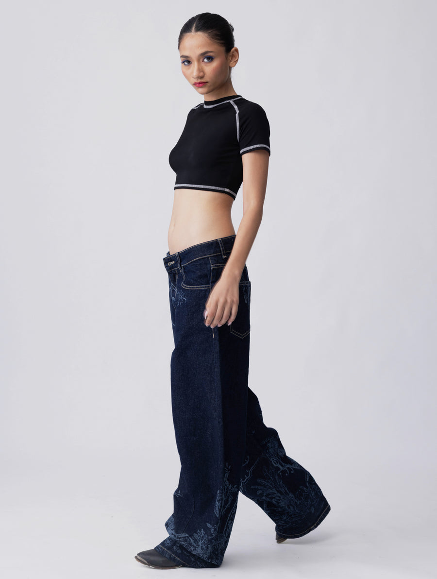 Bamboo Weave Crop Tee – Black