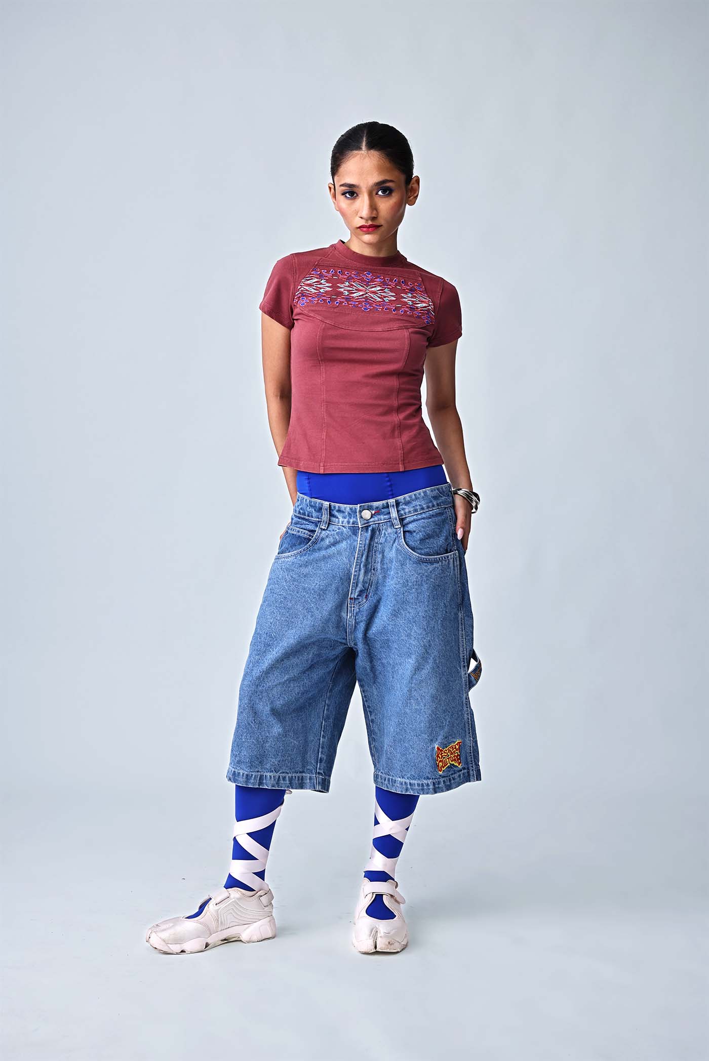 The Ikat Yoke Crop - Dark Coral