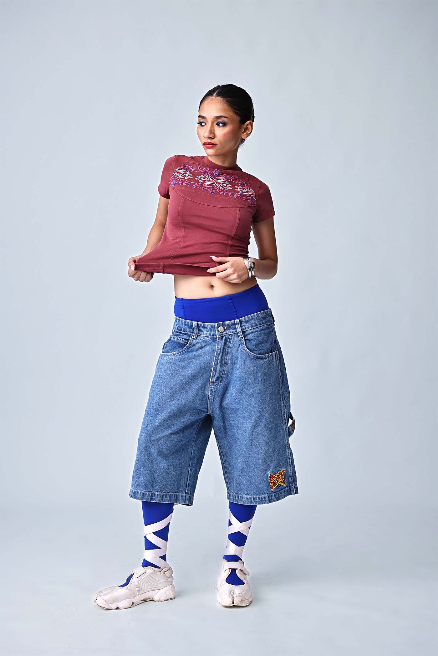 The Ikat Yoke Crop - Dark Coral