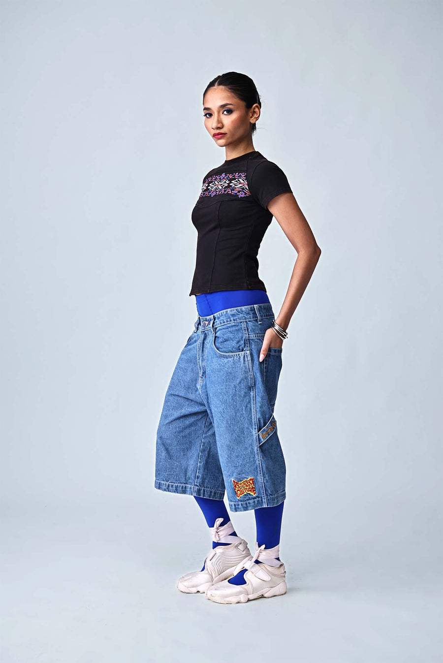 The Ikat Yoke Crop - Black
