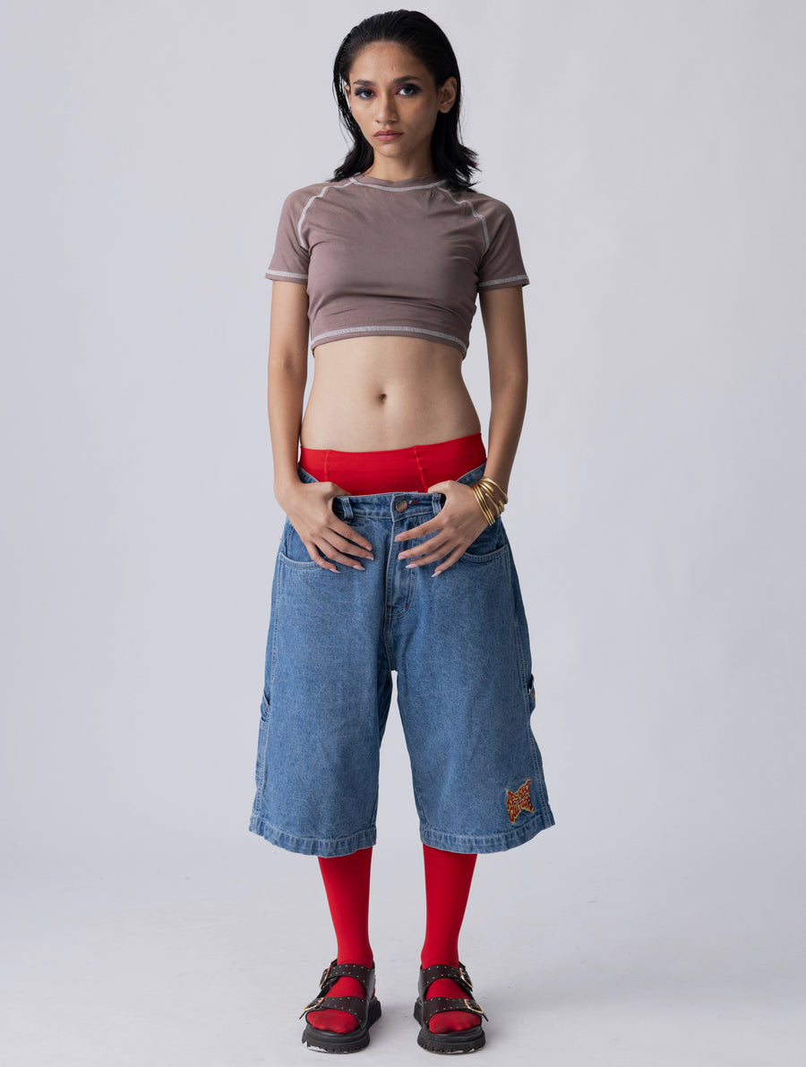 Bamboo Weave Crop Tee – Taupe