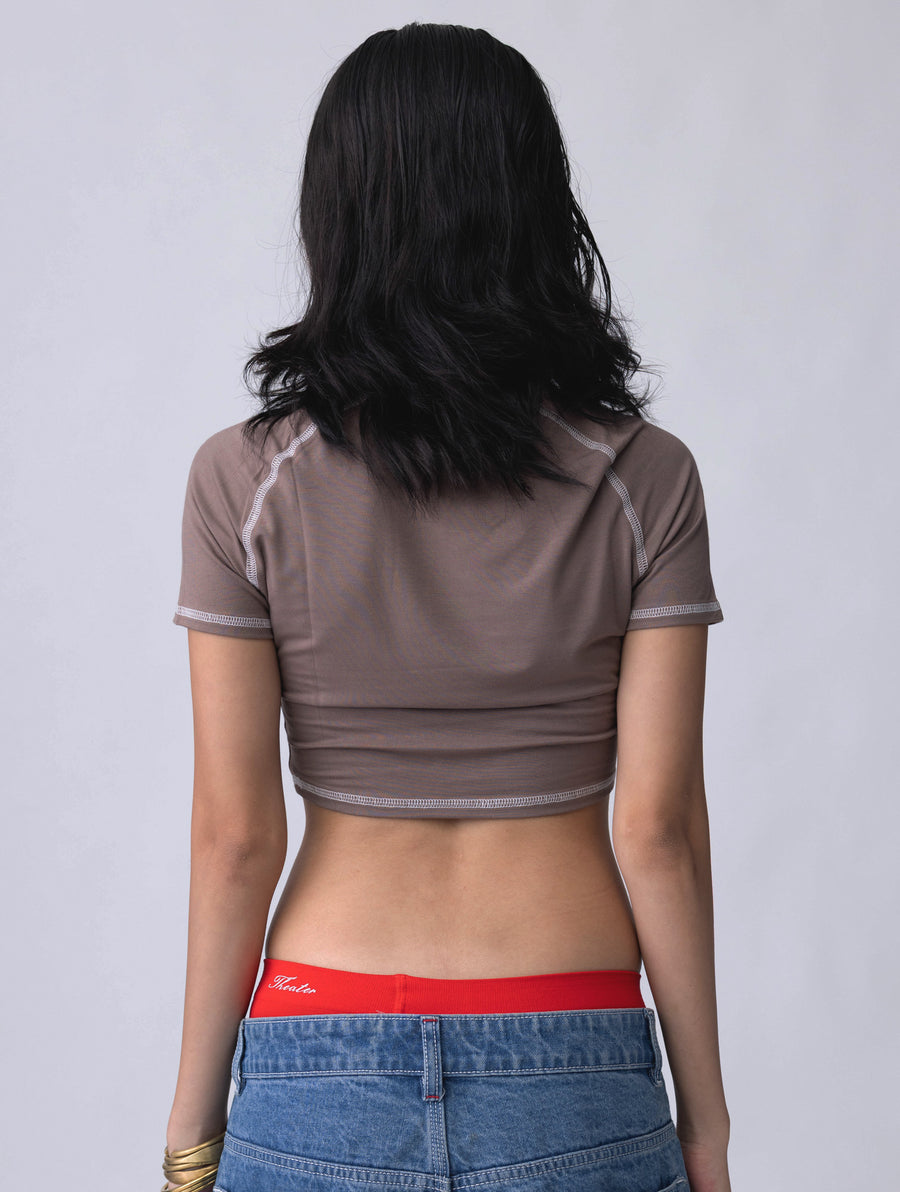 Bamboo Weave Crop Tee – Taupe