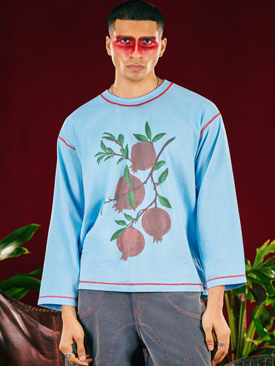 Sky Blue Pomegranate Flare Sleeve Tee -  UNISEX