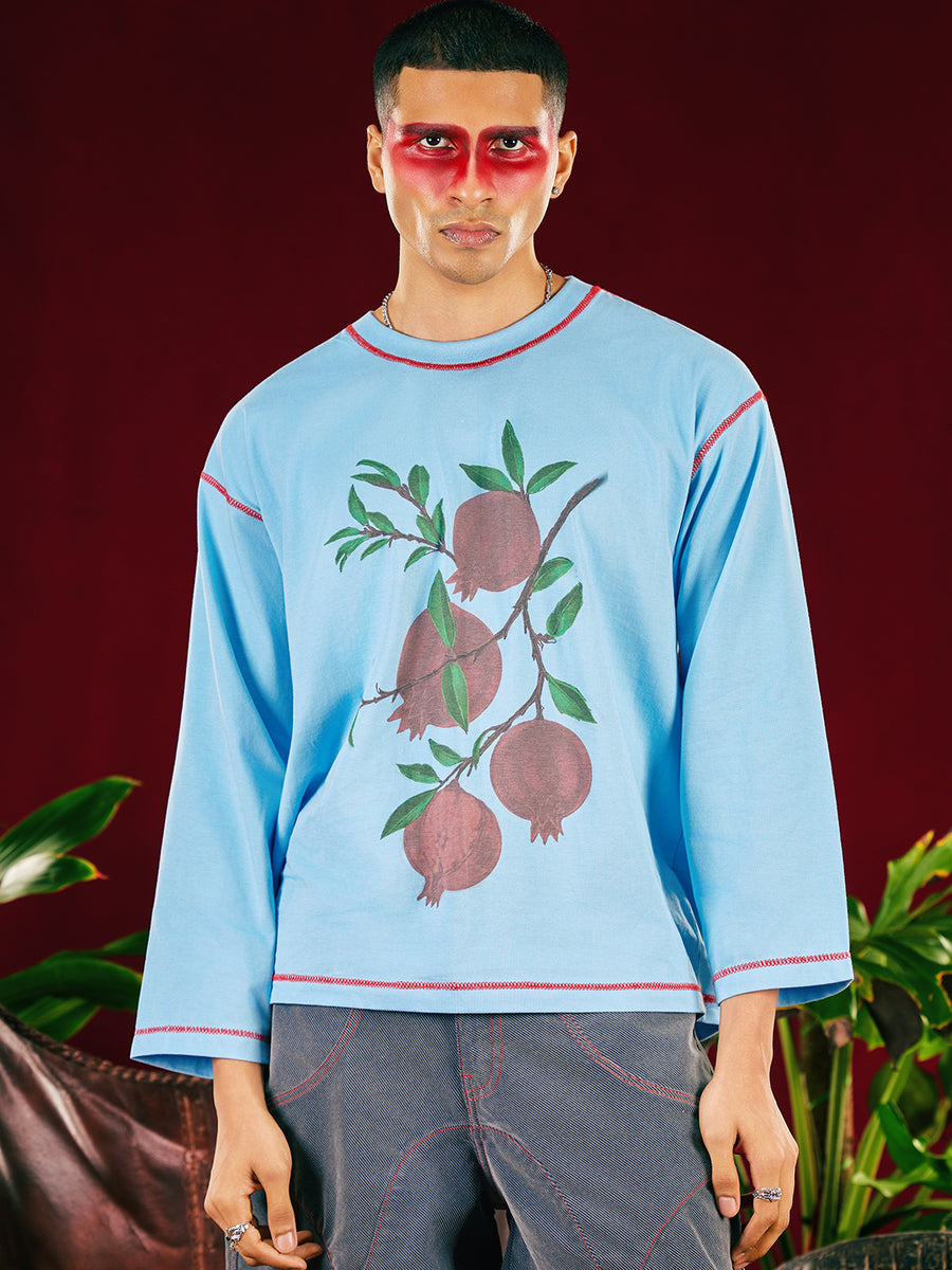 Sky Blue Pomegranate Flare Sleeve Tee -  UNISEX