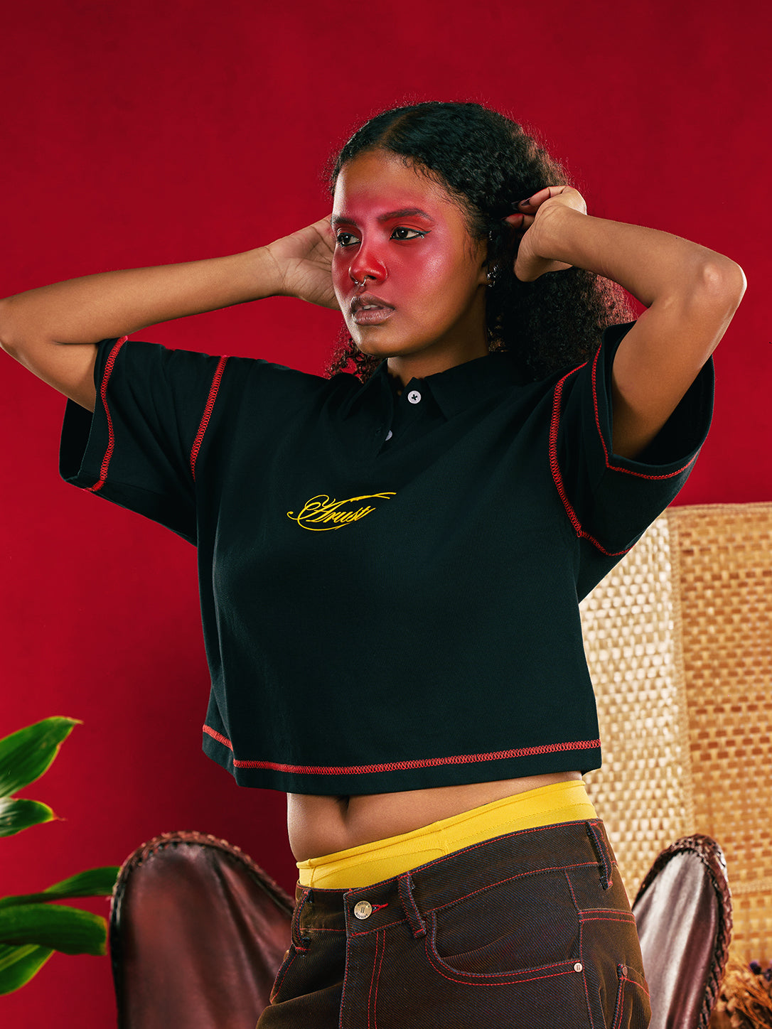 Black Insignia Boxy Crop Polo - Women