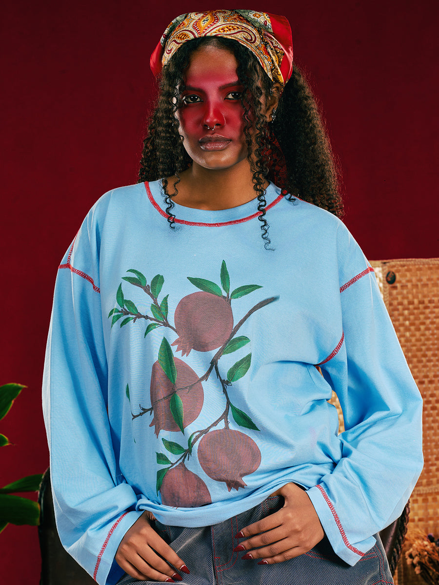 Sky Blue Pomegranate Flare Sleeve Tee -  UNISEX