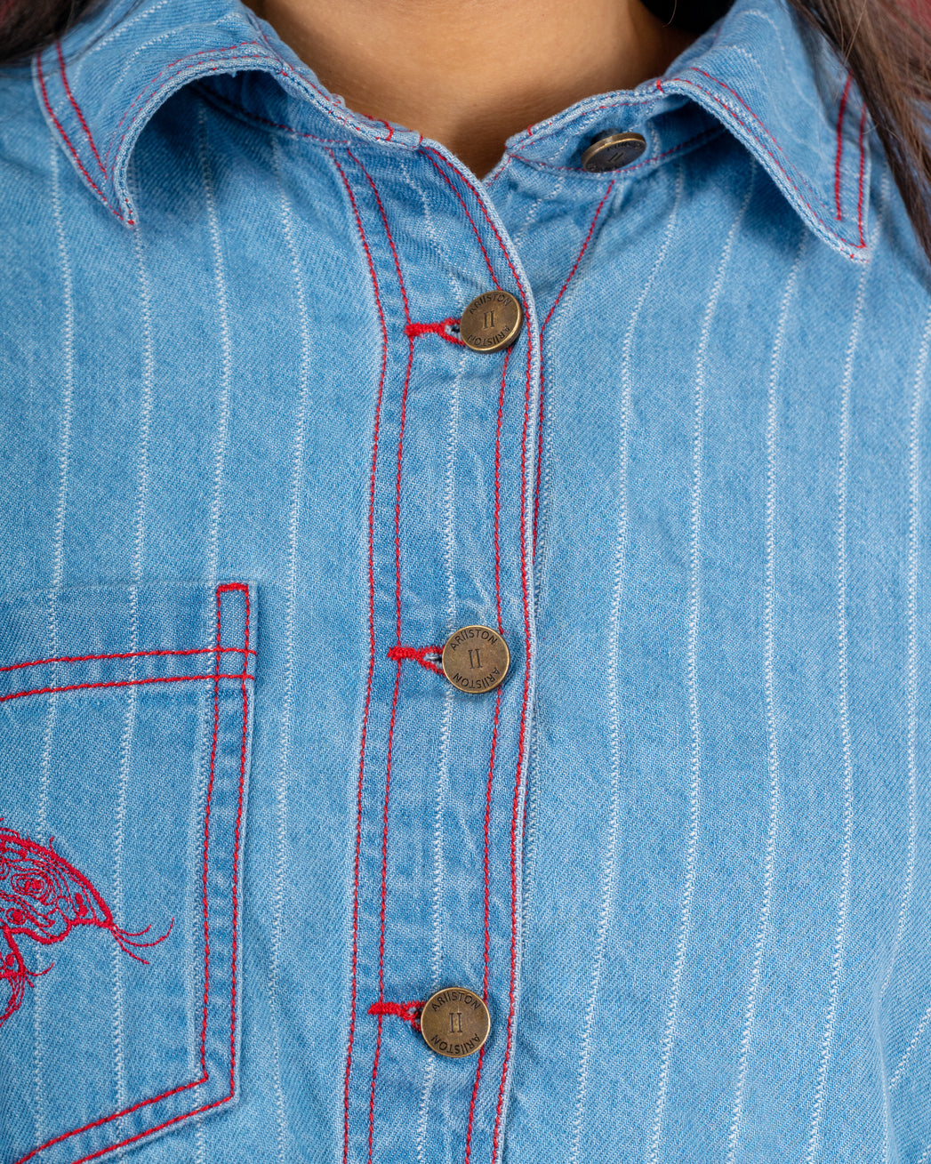 Blue Butterfly Crop Shirt — Women