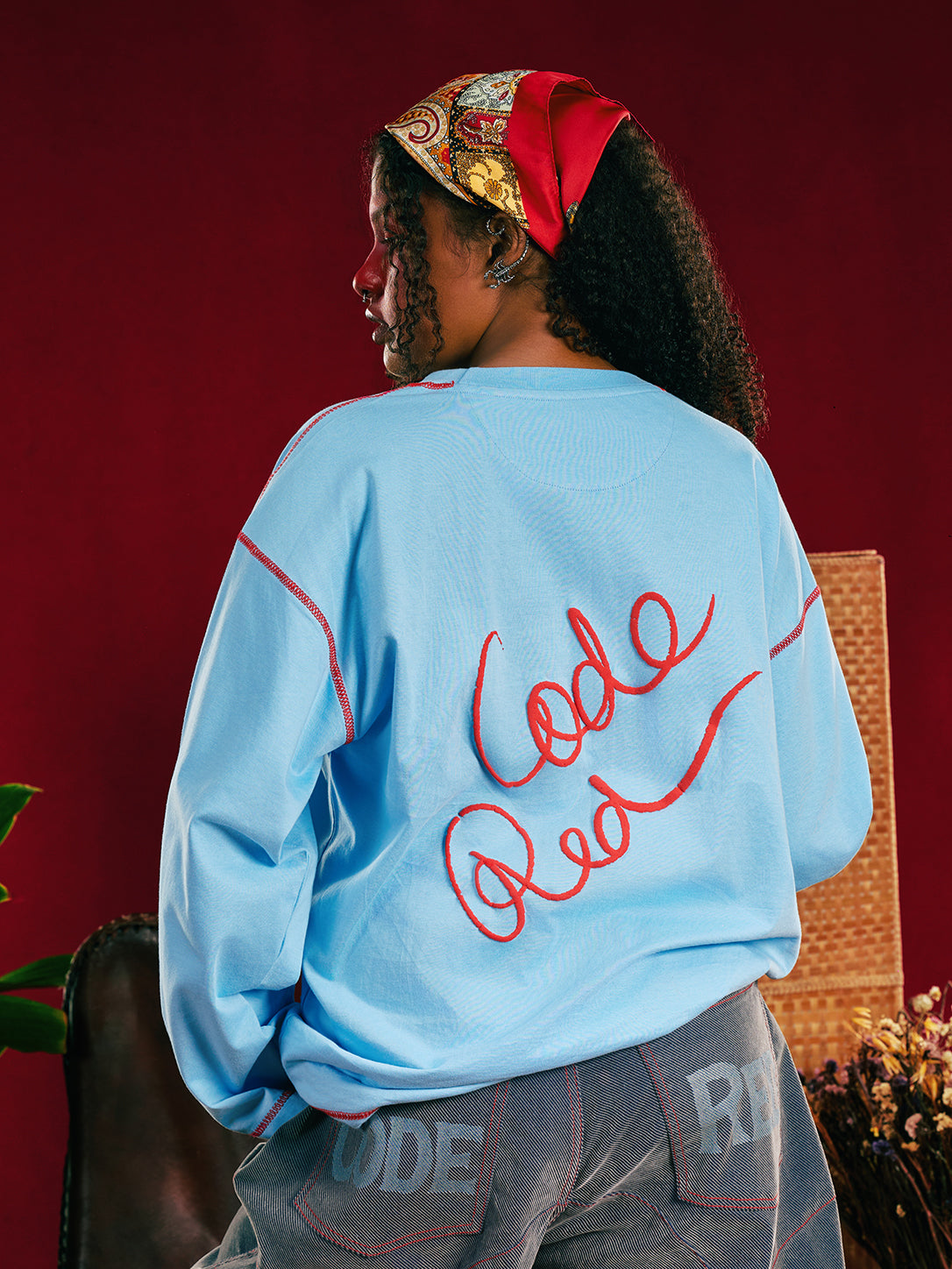 Sky Blue Pomegranate Flare Sleeve Tee -  UNISEX