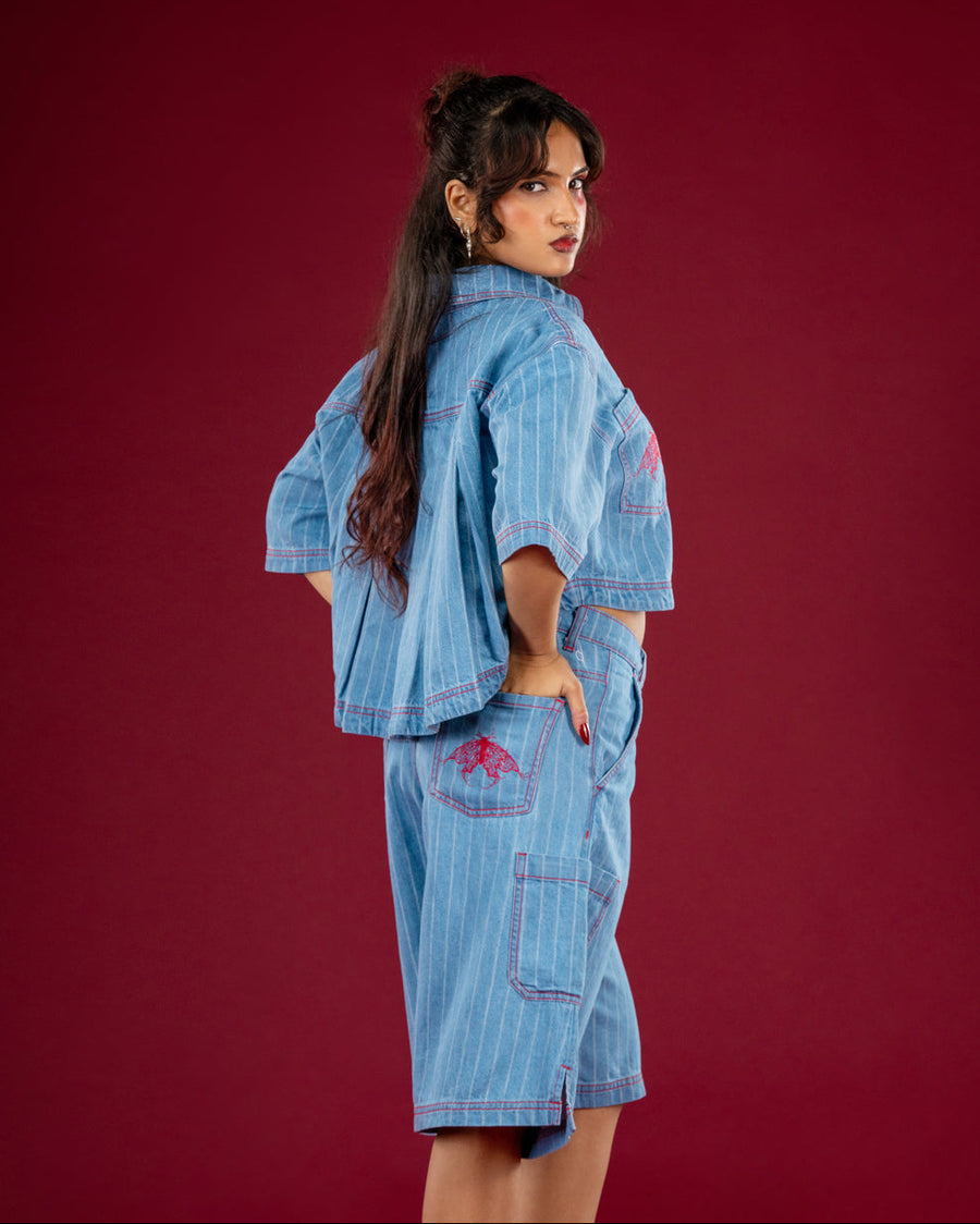 Butterfly Pinstripe Jort — Women