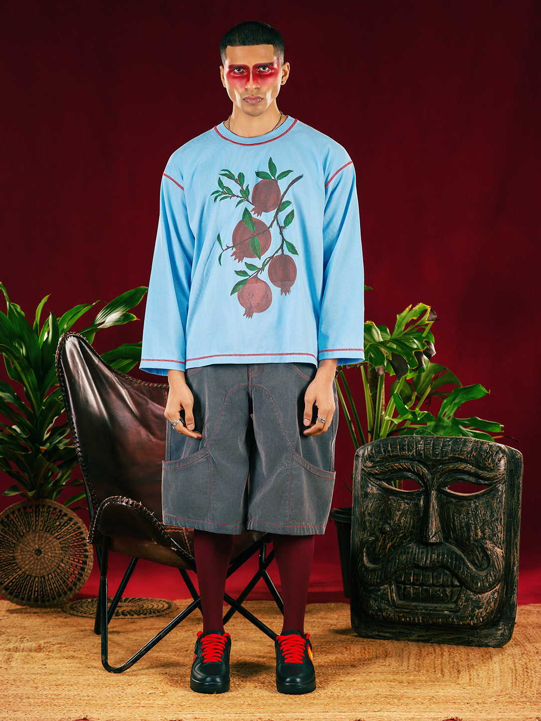 Sky Blue Pomegranate Flare Sleeve Tee -  UNISEX
