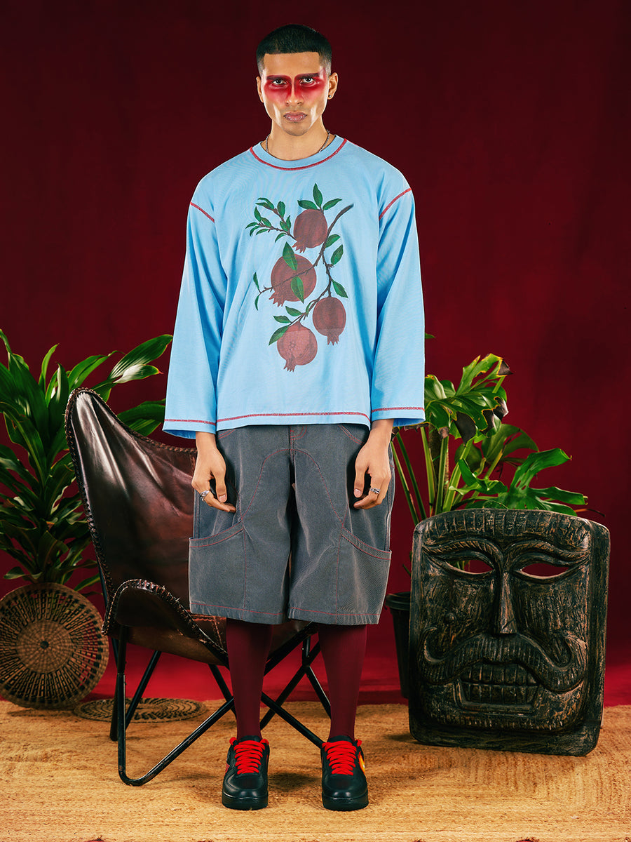 Sky Blue Pomegranate Flare Sleeve Tee -  UNISEX