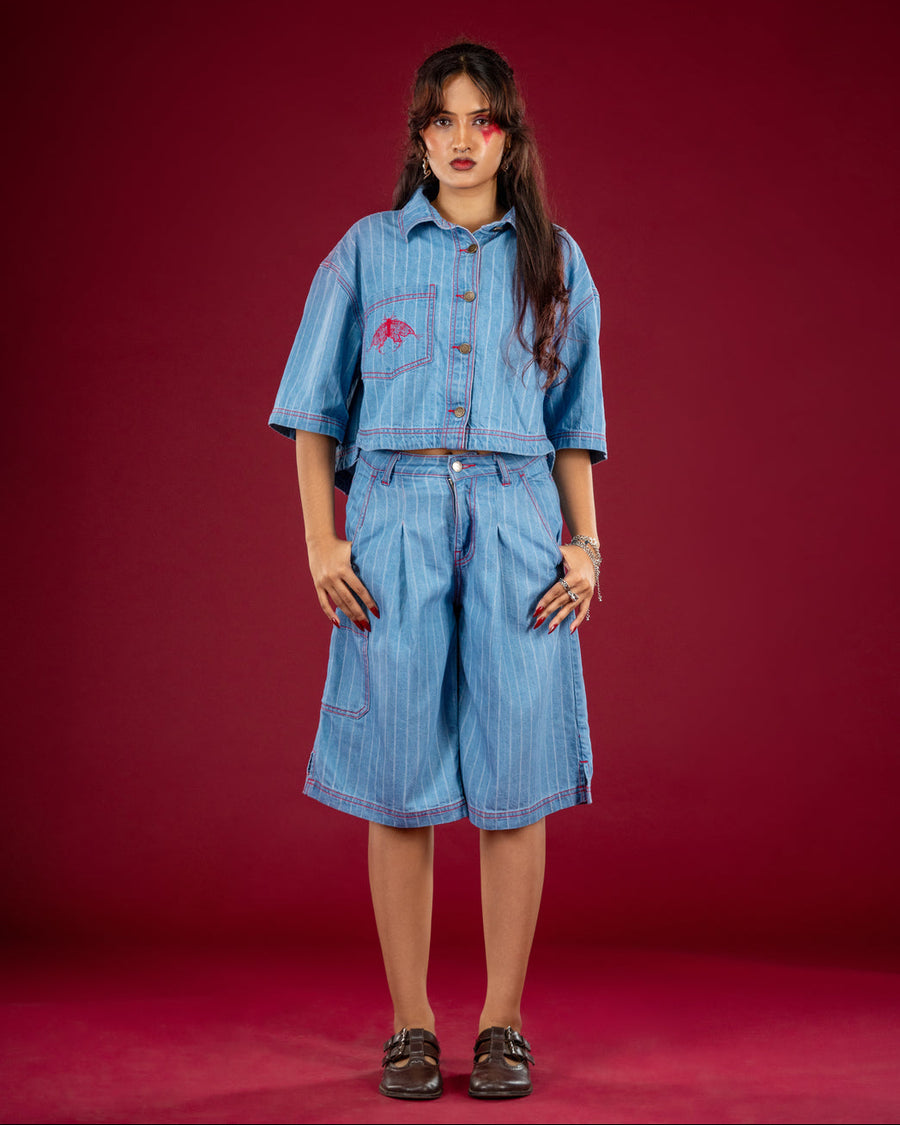 Butterfly Pinstripe Jort — Women