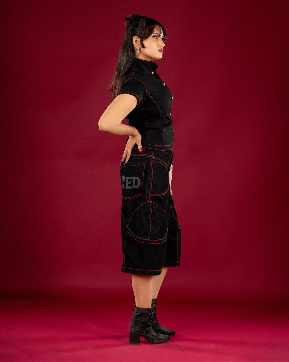 Asymmetrical Mandarin Knit Women Top – Black