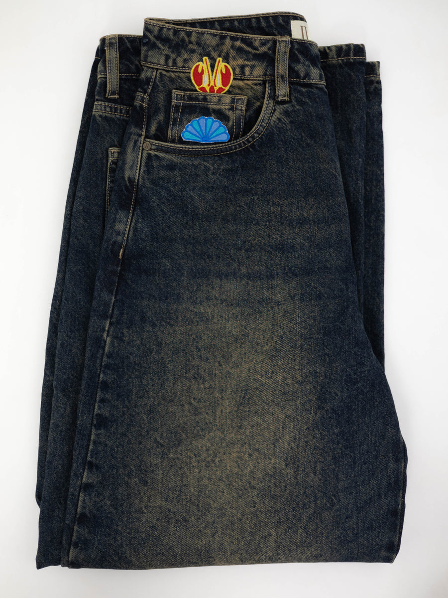 Indigo Embroidered Wide Leg -The Ocean