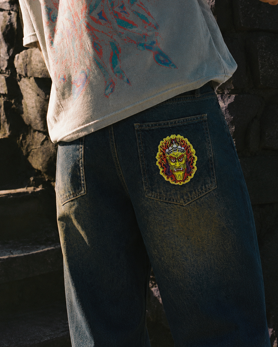 Black Fused Embroidered Barrel Fit -The Hanya