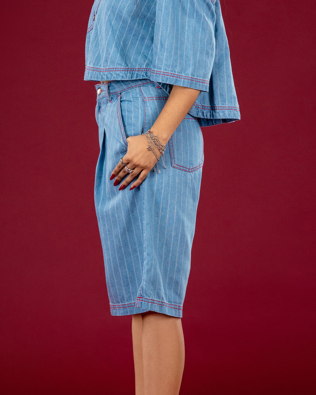 Butterfly Pinstripe Jort — Women