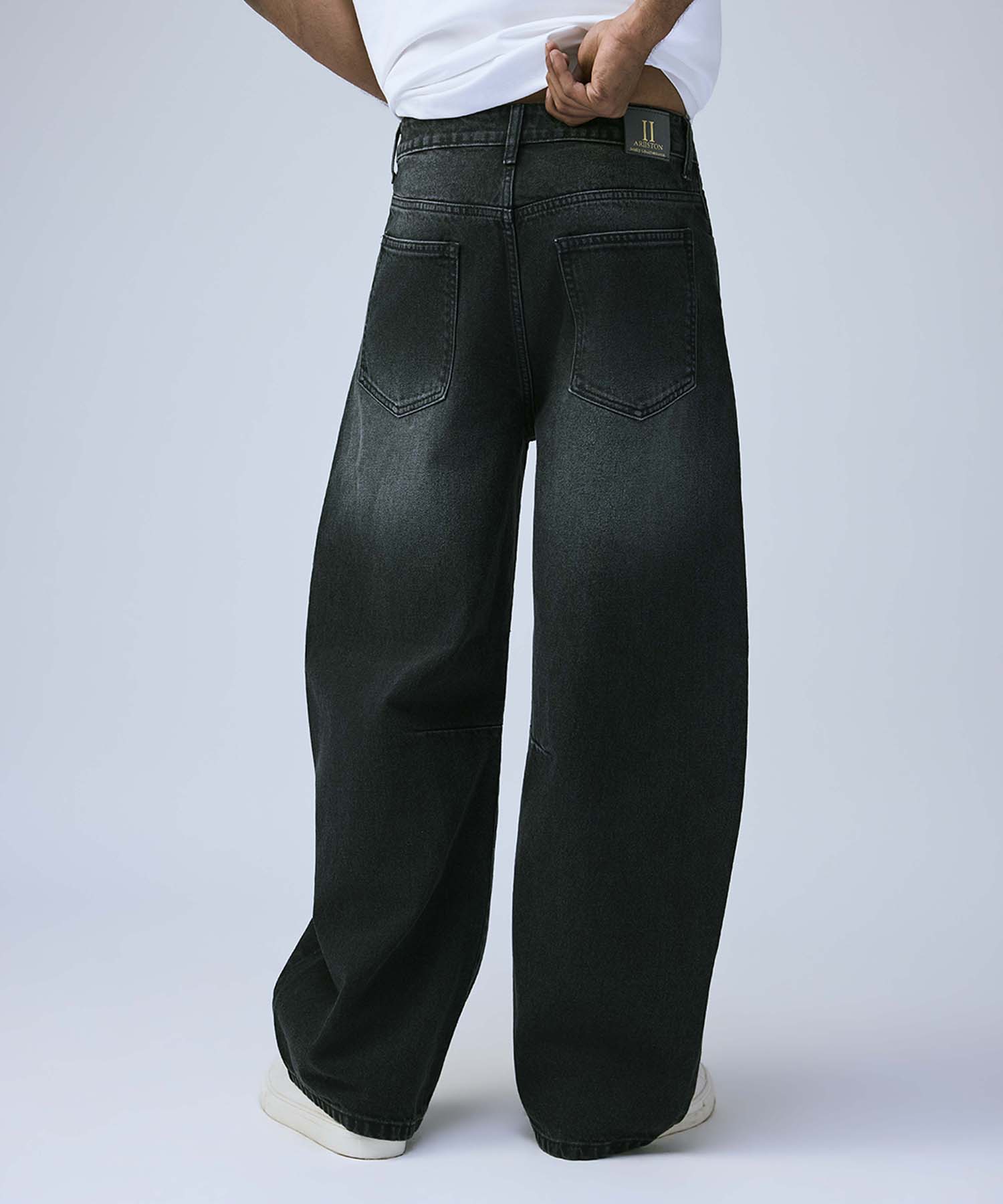Black Fused Barrel Fit black wide leg jeans