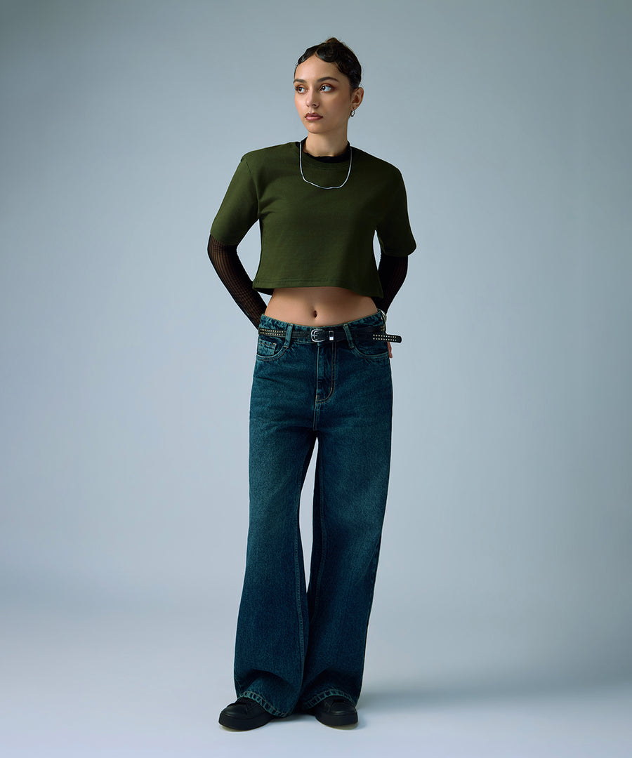 Indigo Wide Leg Jeans women denim jeans by Ariiston India - back view