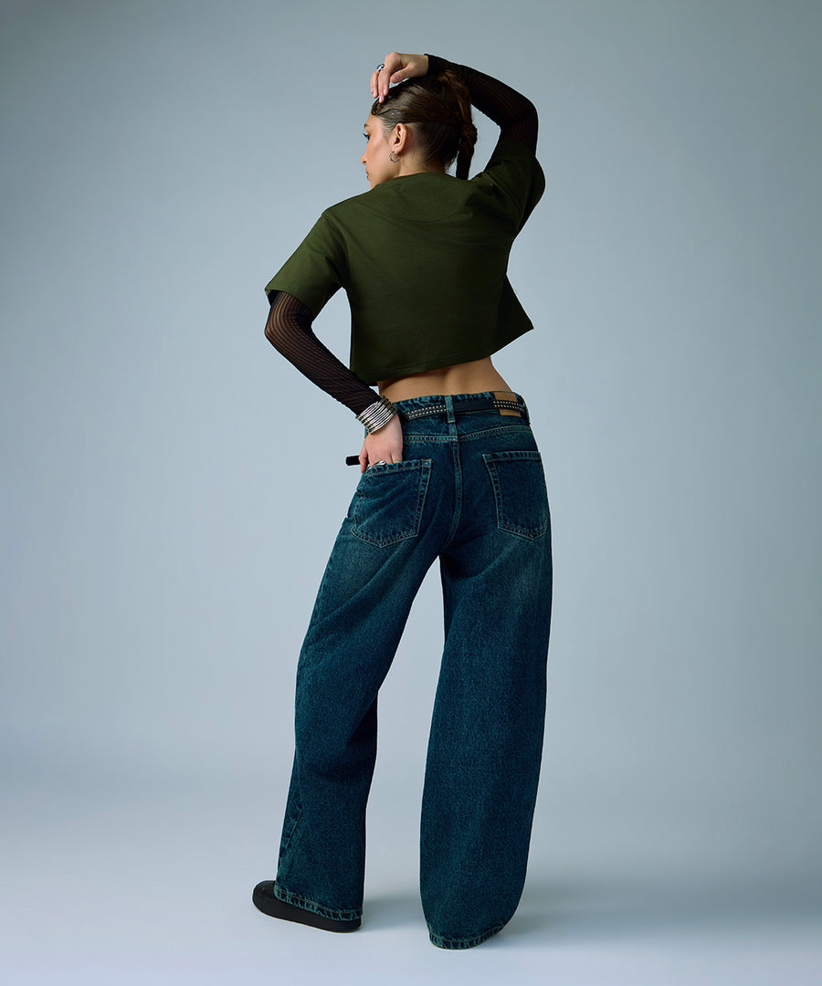Indigo Wide Leg Jeans women denim jeans by Ariiston India - side view