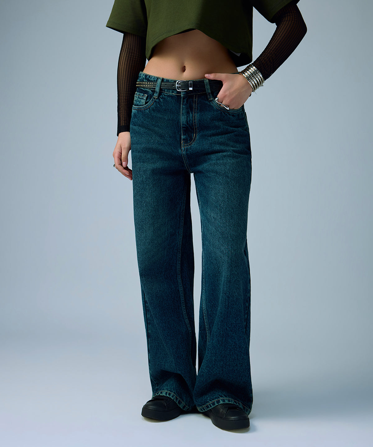 Indigo Wide Leg Jeans women denim jeans by Ariiston India - front view