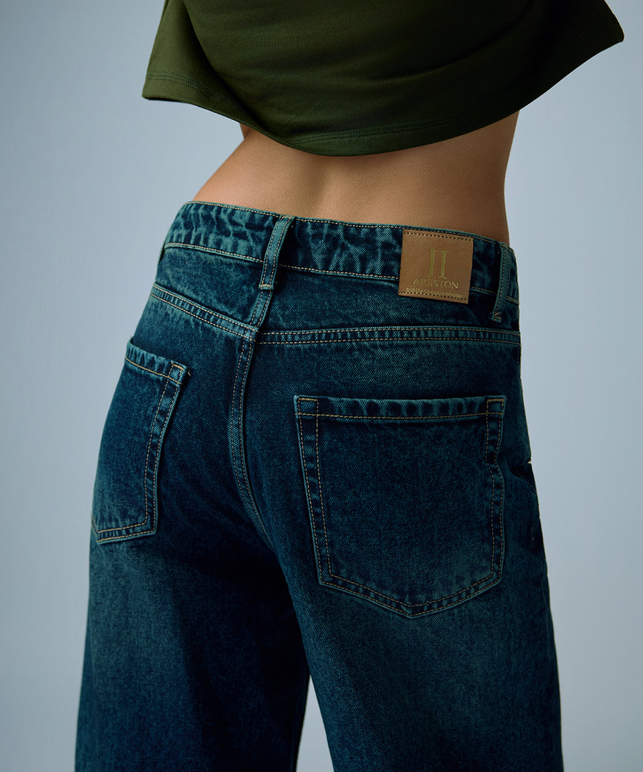 Indigo Wide Leg Jeans women denim jeans by Ariiston India - fit detail view