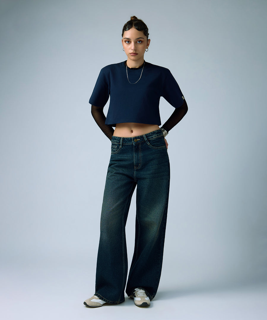 Indigo Onyx Wide Leg Jeans women denim jeans by Ariiston India - side view