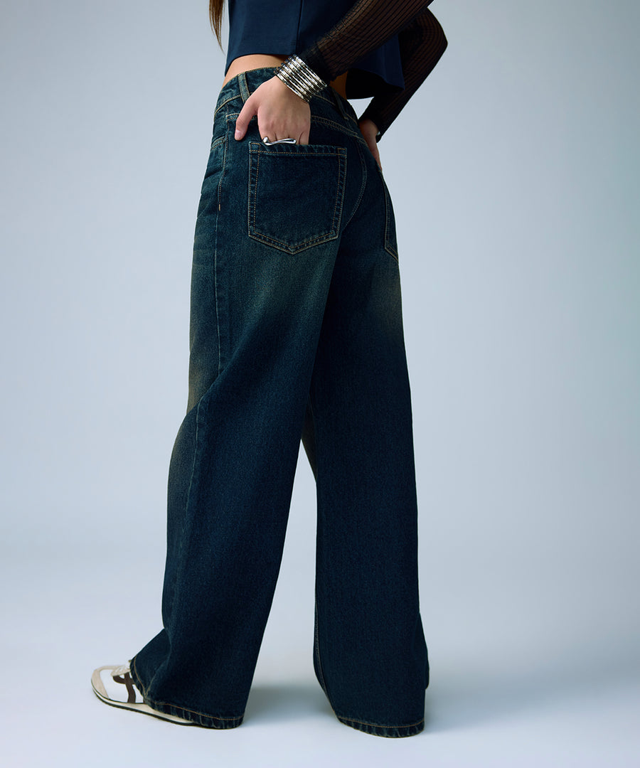Indigo Onyx Wide Leg Jeans women denim jeans by Ariiston India - fit detail view