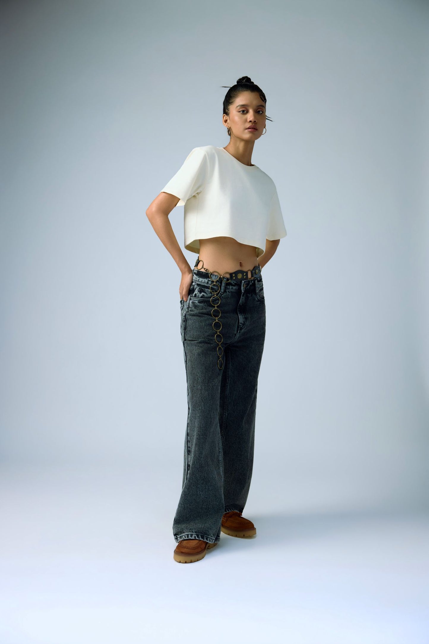 Salt & Pepper Wide Leg women denim jeans by Ariiston India - back view