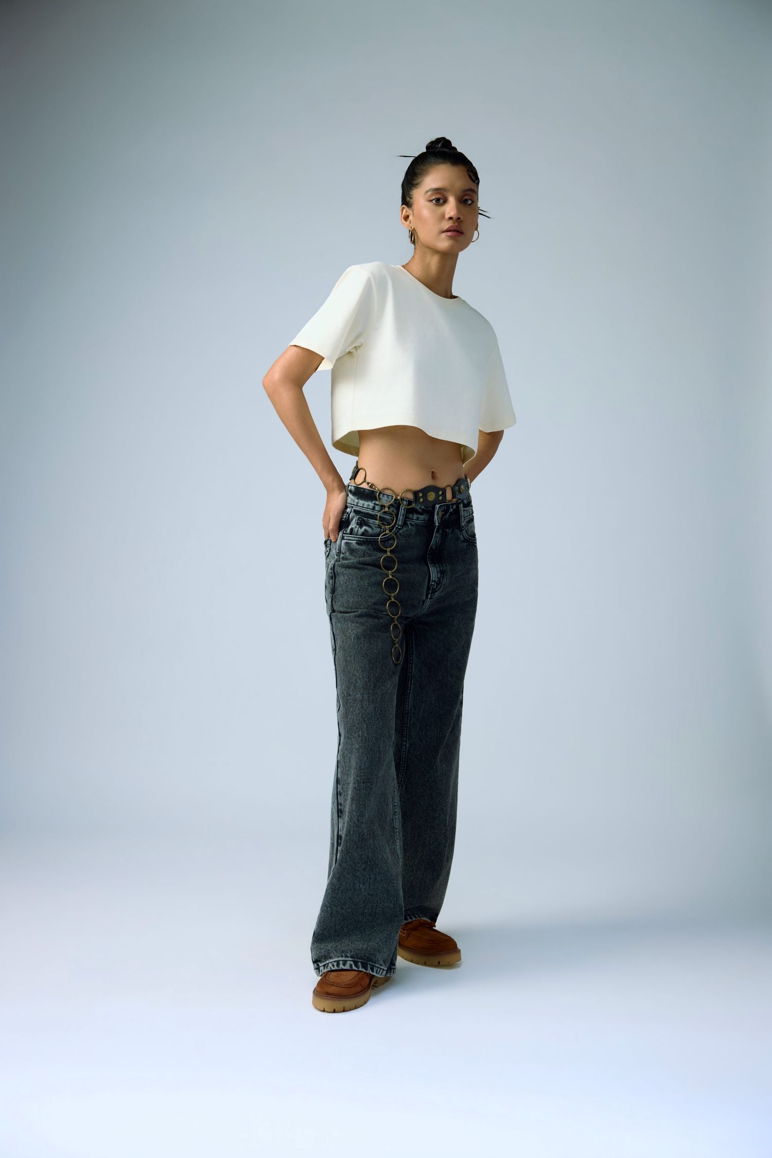 Salt & Pepper Wide Leg women denim jeans by Ariiston India - back view