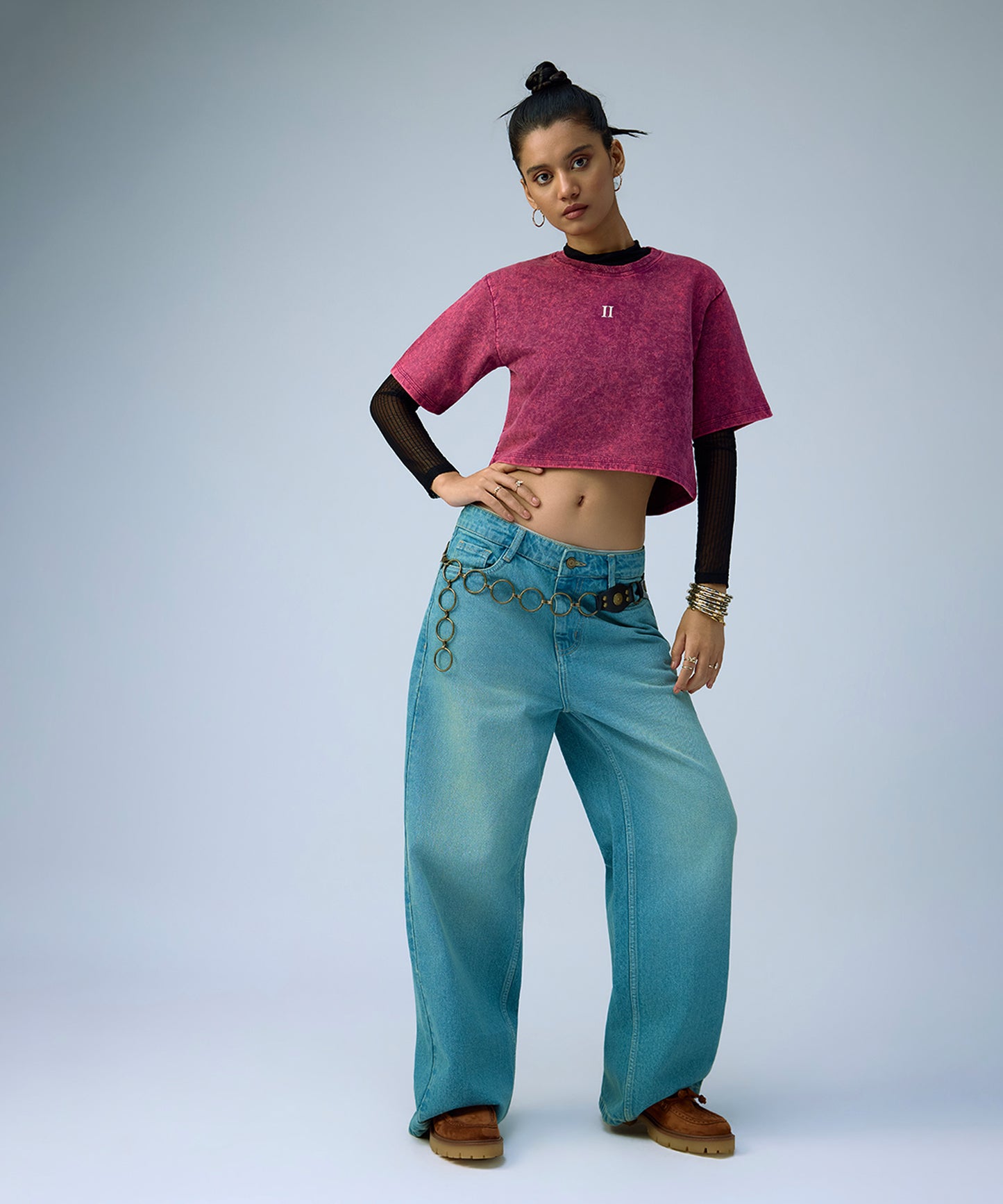 Vintage Stone Wide Leg women denim jeans by Ariiston India - back view
