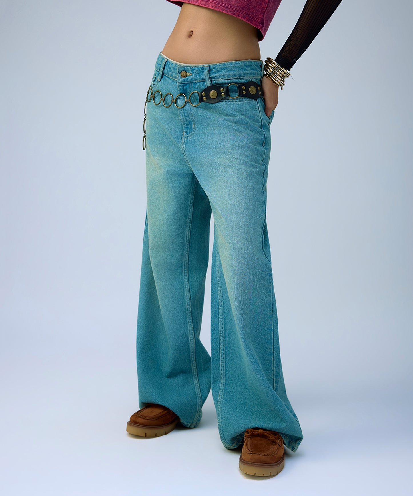 Vintage Stone Wide Leg women denim jeans by Ariiston India - front view