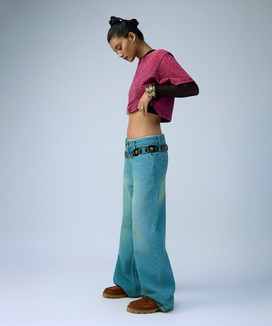 Vintage Stone Wide Leg women denim jeans by Ariiston India - side view